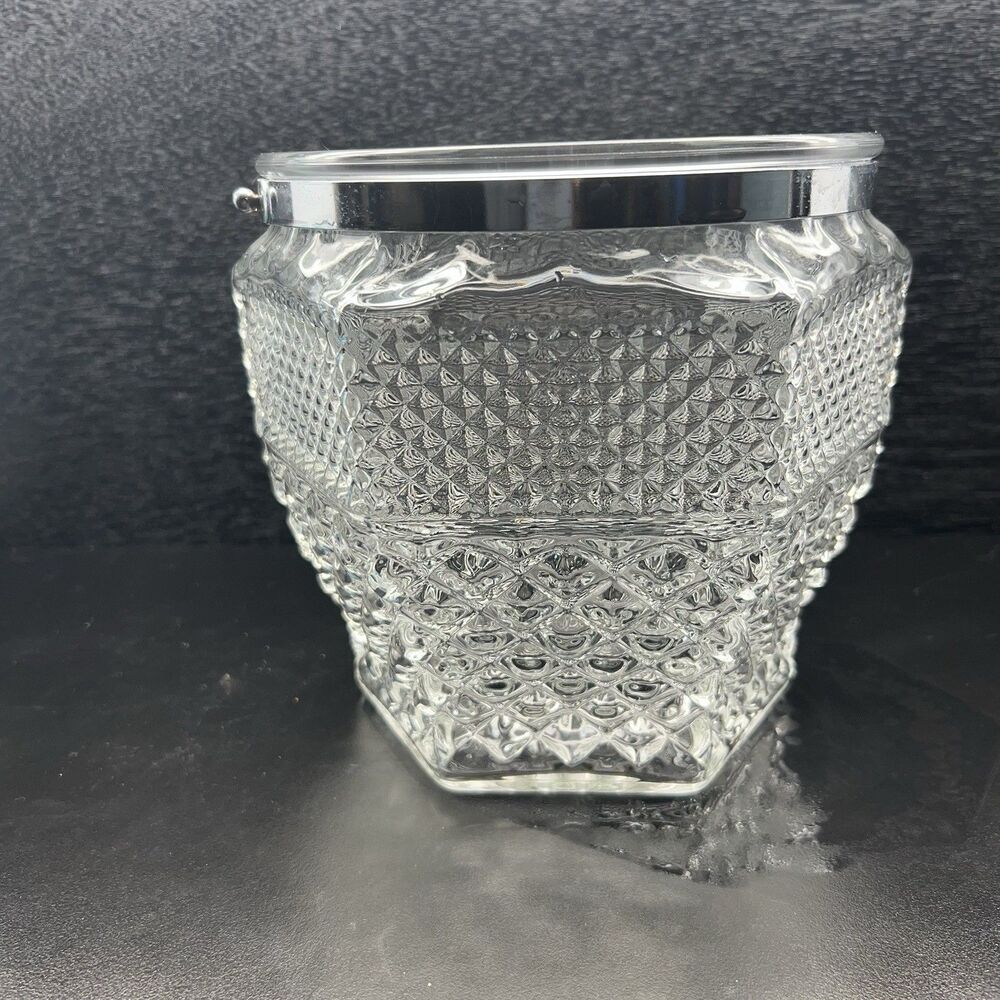 Anchor Hocking Wexford Cookie Jar/Ice Bucket Cut Glass 1960’s MCM Regency